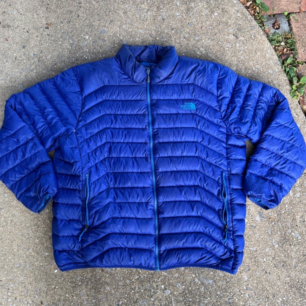The North Face Mens XXL Blue Quilted Puffer Jacket Goose Down Insulated Full Zip